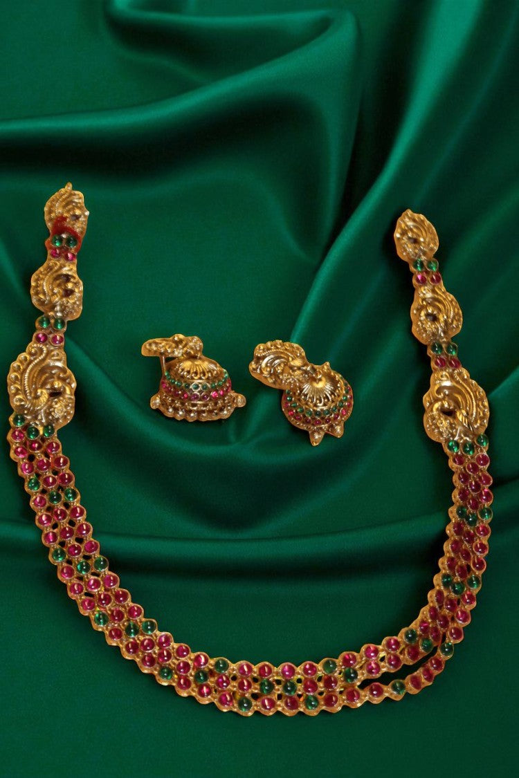 Graceful Harmony Pink & Green Stone Short Haram