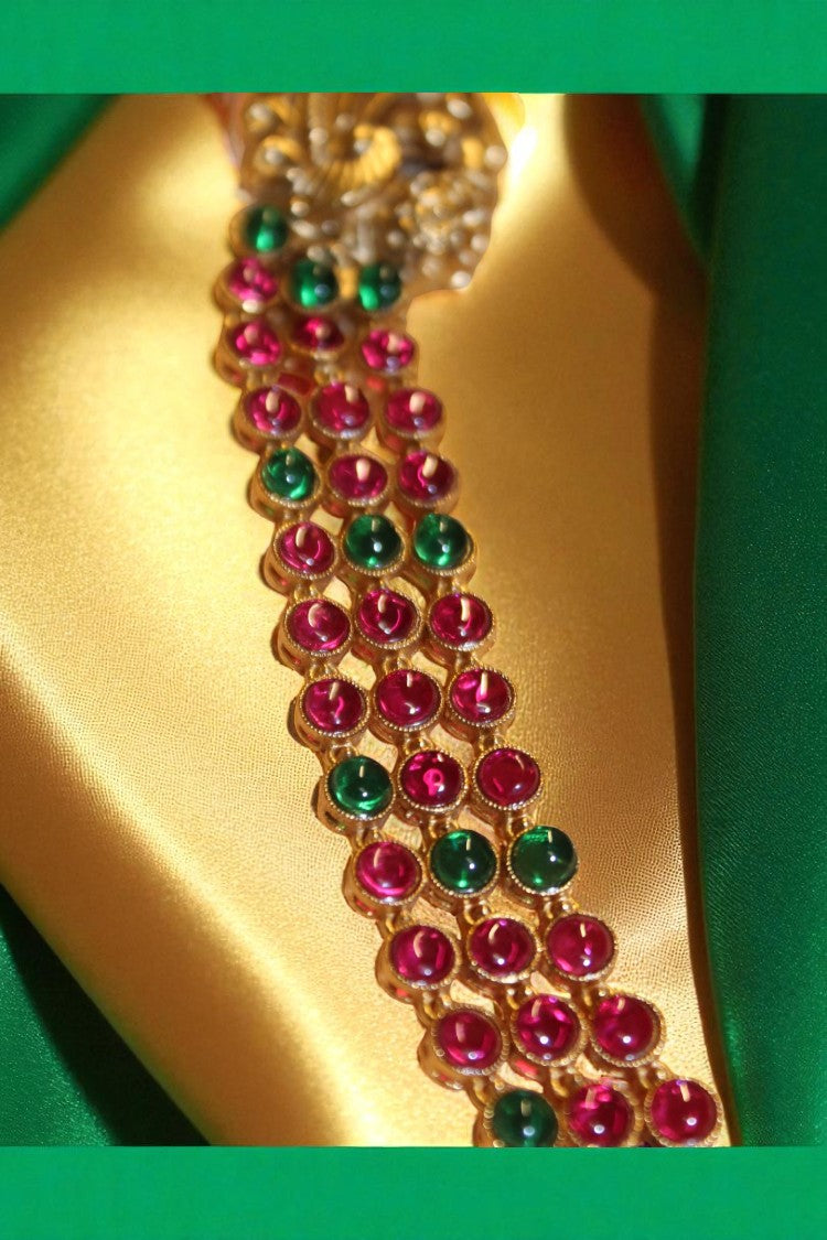 Graceful Harmony Pink & Green Stone Short Haram