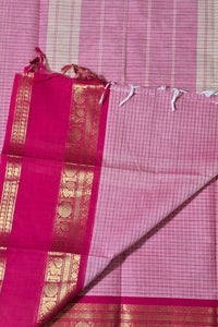 Graceful Light Pink Checked Cotton Saree with Dark Pink Broad Border