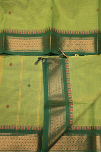 Graceful Parrot Green Cotton Saree with Dark Green Border