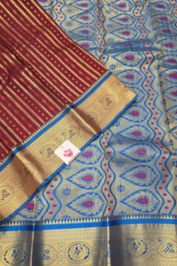 Maroon with Blue Semi Kanchi Silk Saree