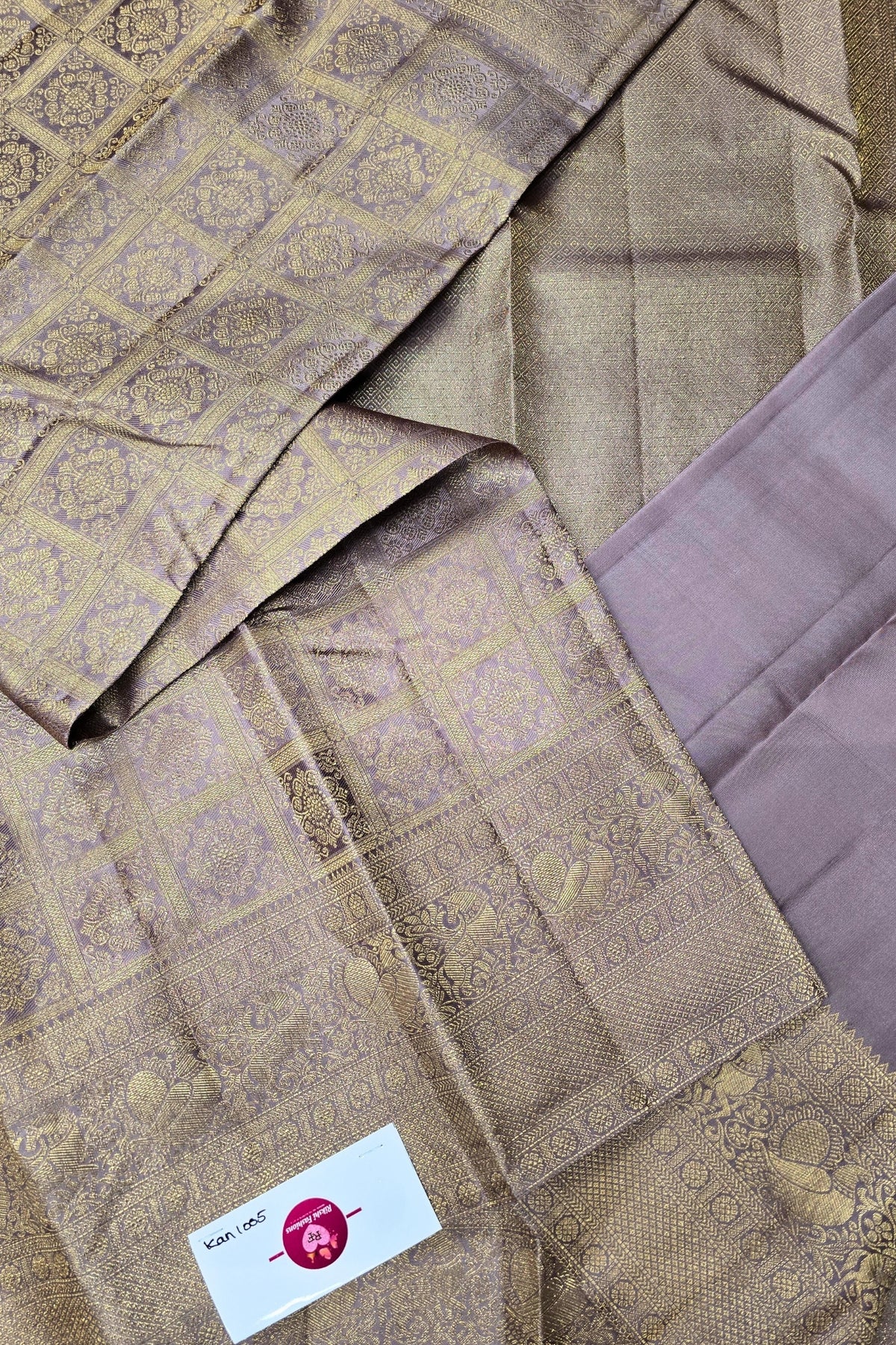 Elegant Lavender with Grey Kanchipuram Silk Saree – Subtle Sophistication