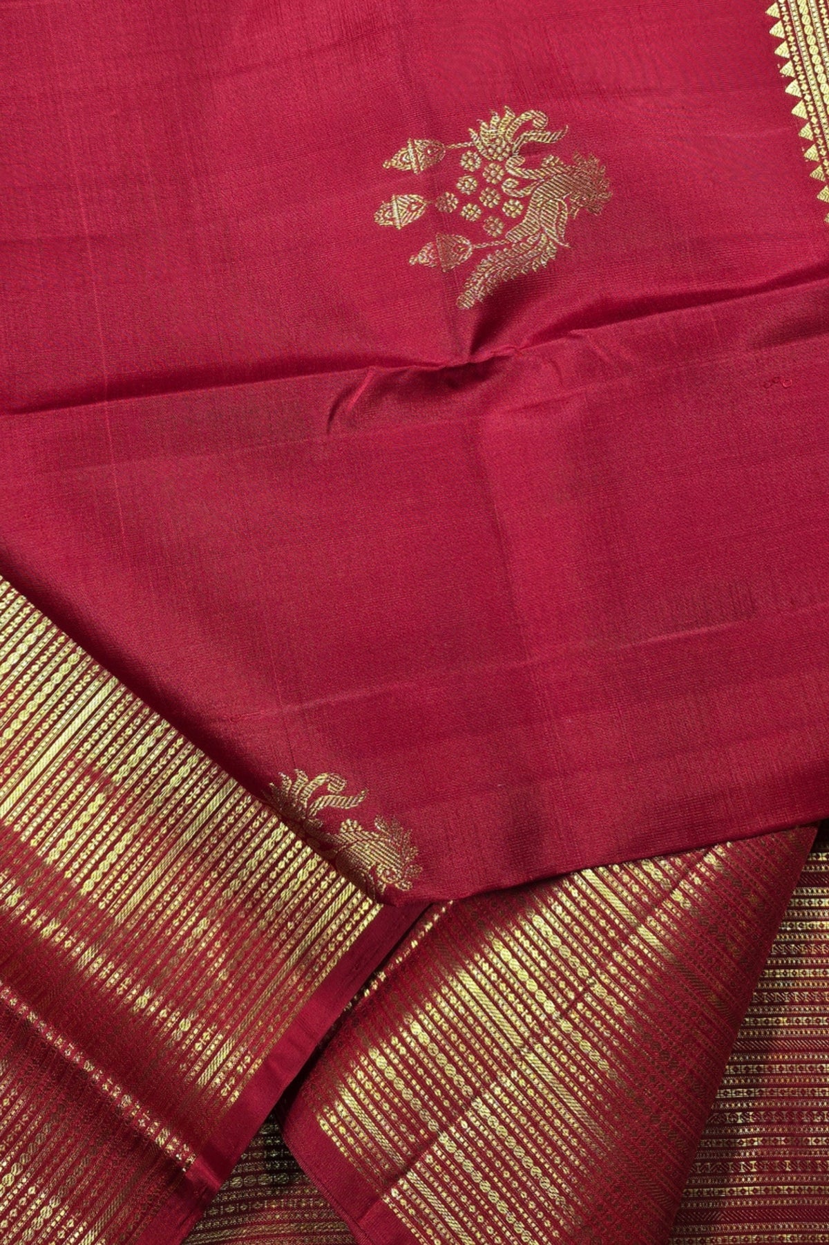 Royal Red Kanchipuram Silk Saree with Elegant Gold Border