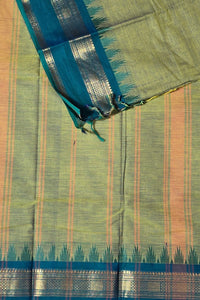 Elegant Olive Green Cotton Saree with Midnight Green Border
