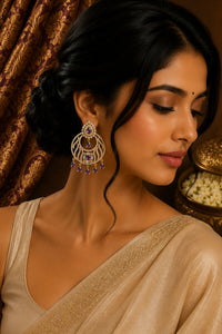 Royal Blue CZ Chandbali Earrings with Teardrop Danglers
