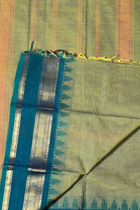Elegant Olive Green Cotton Saree with Midnight Green Border