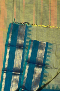 Elegant Olive Green Cotton Saree with Midnight Green Border