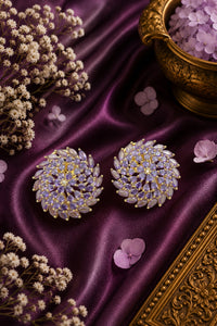 Royal Gold-Plated Floral Purple CZ Cluster Stud Earrings