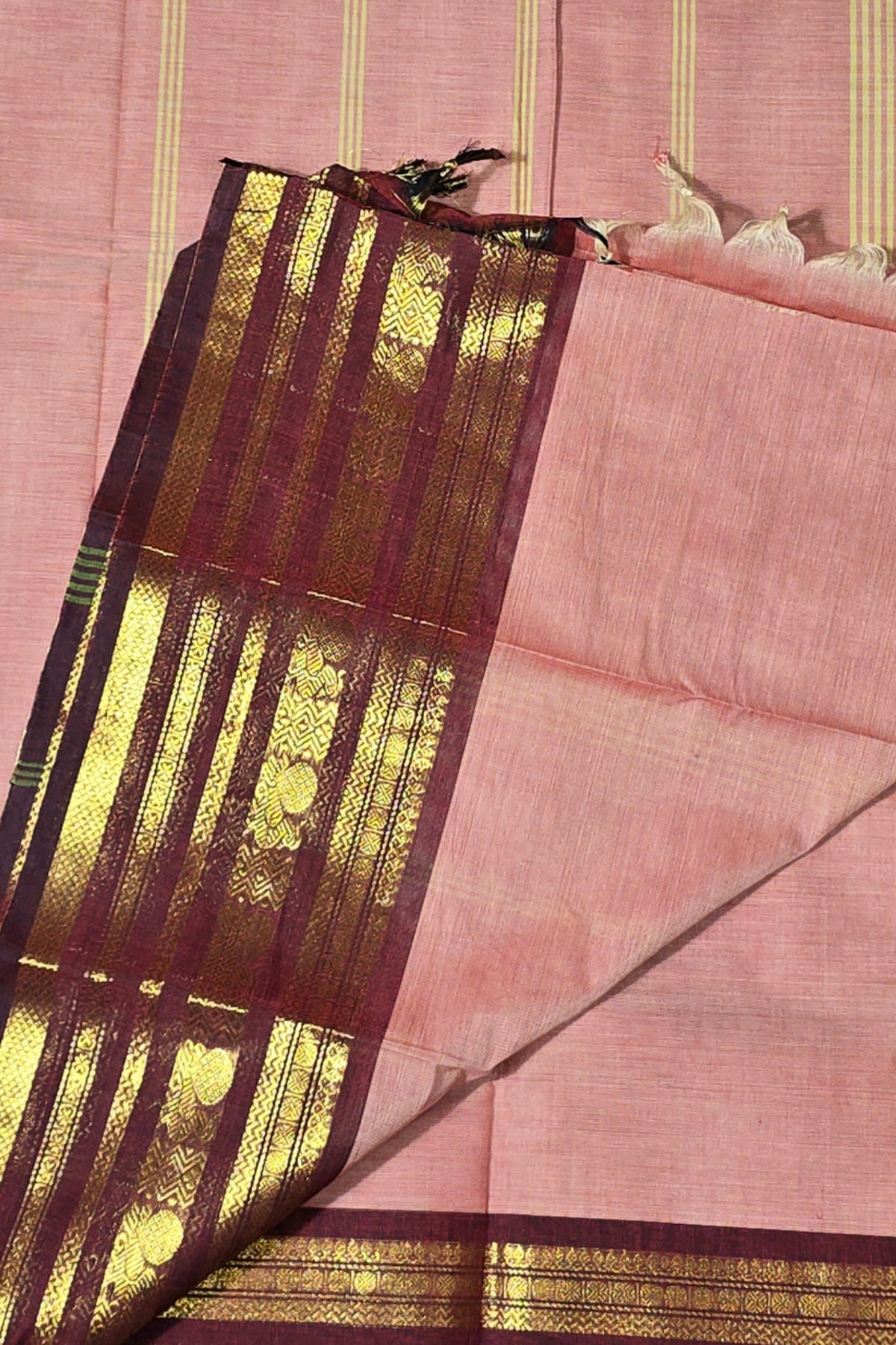 Elegant Light Pink Cotton Saree with Maroon Border