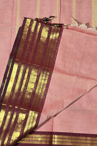 Elegant Light Pink Cotton Saree with Maroon Border