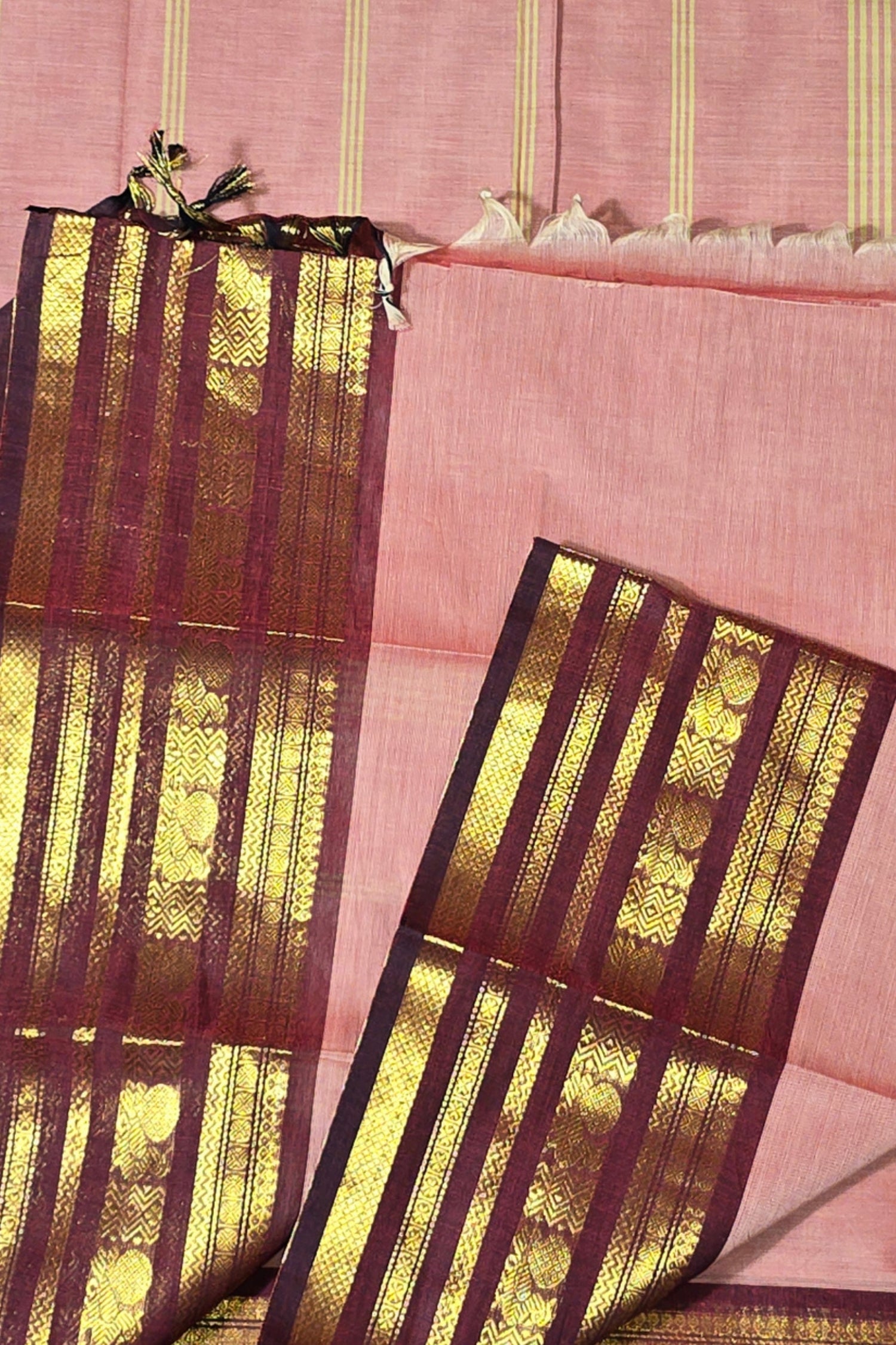Elegant Light Pink Cotton Saree with Maroon Border