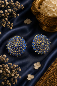 Royal Gold-Plated Floral Royal Blue CZ Cluster Stud Earrings