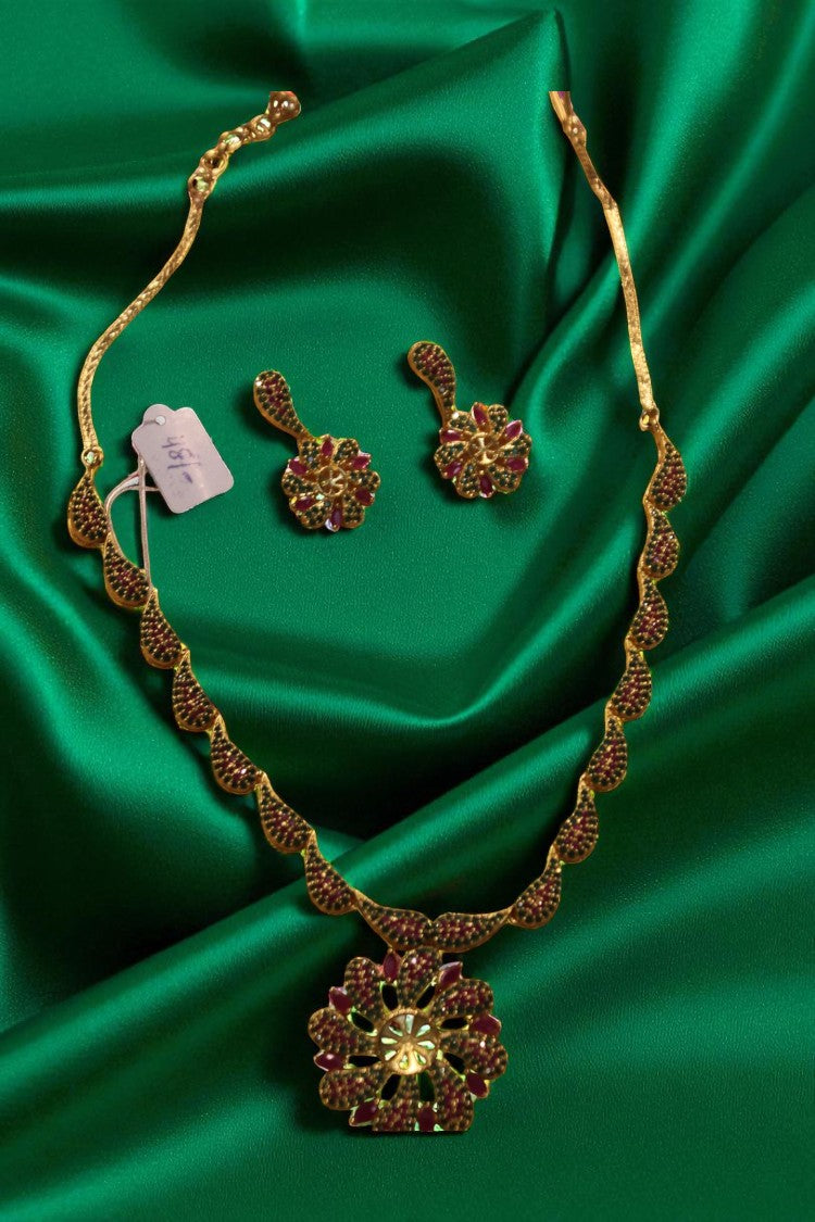 Royal Radiance Pink & Green Stone Neckalce with Earrings