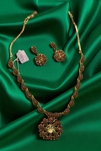 Royal Radiance Pink & Green Stone Neckalce with Earrings