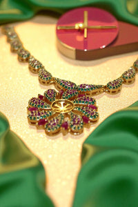 Royal Radiance Pink & Green Stone Neckalce with Earrings