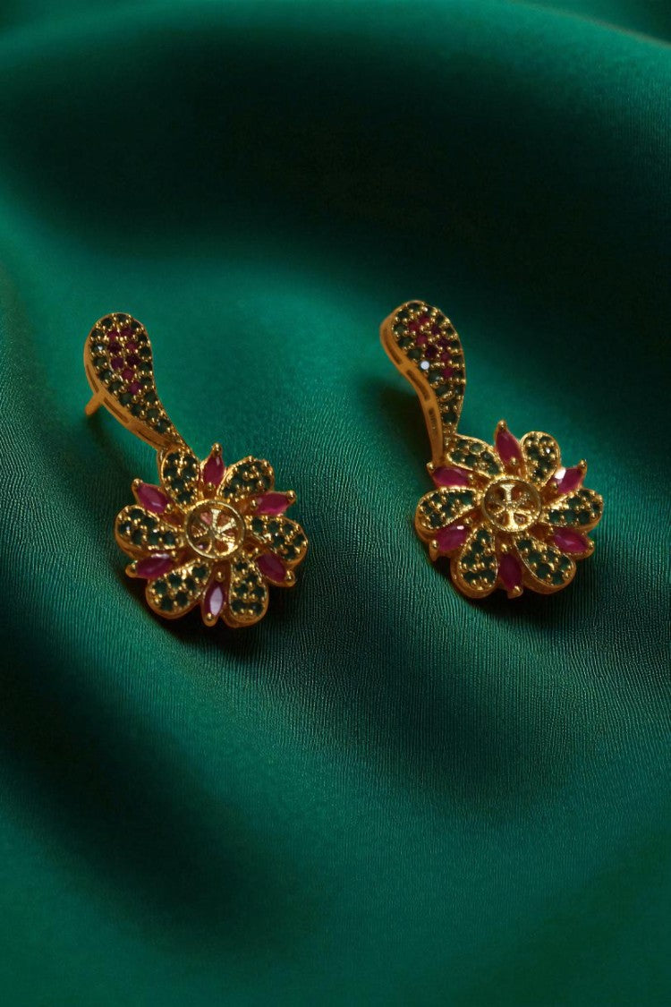 Royal Radiance Pink & Green Stone Neckalce with Earrings