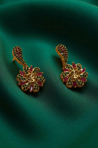 Royal Radiance Pink & Green Stone Neckalce with Earrings