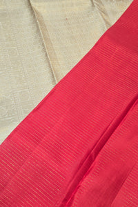 White Kanchipuram Silk Saree with Gold Border and Red Pallu