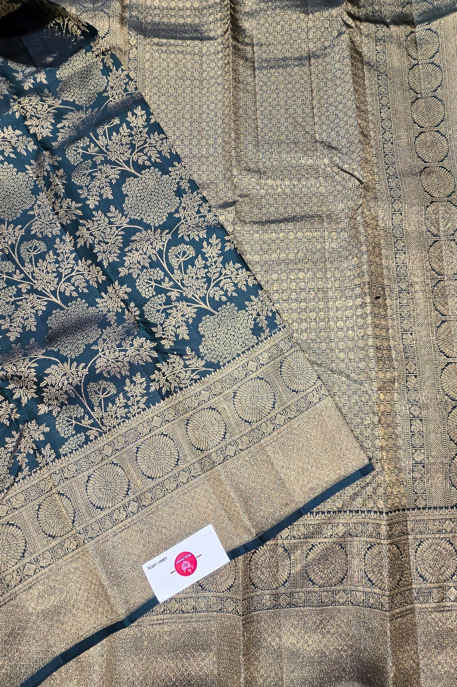 Charcoal Blue Kanchipuram Silk Saree – Regal & Timeless