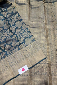 Charcoal Blue Kanchipuram Silk Saree – Regal & Timeless