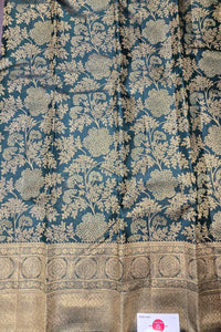 Charcoal Blue Kanchipuram Silk Saree – Regal & Timeless