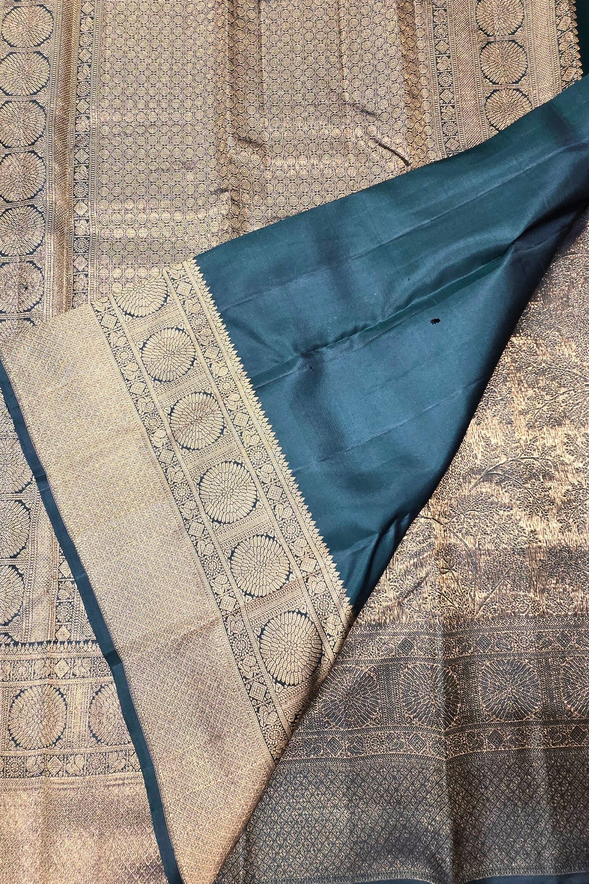 Charcoal Blue Kanchipuram Silk Saree – Regal & Timeless