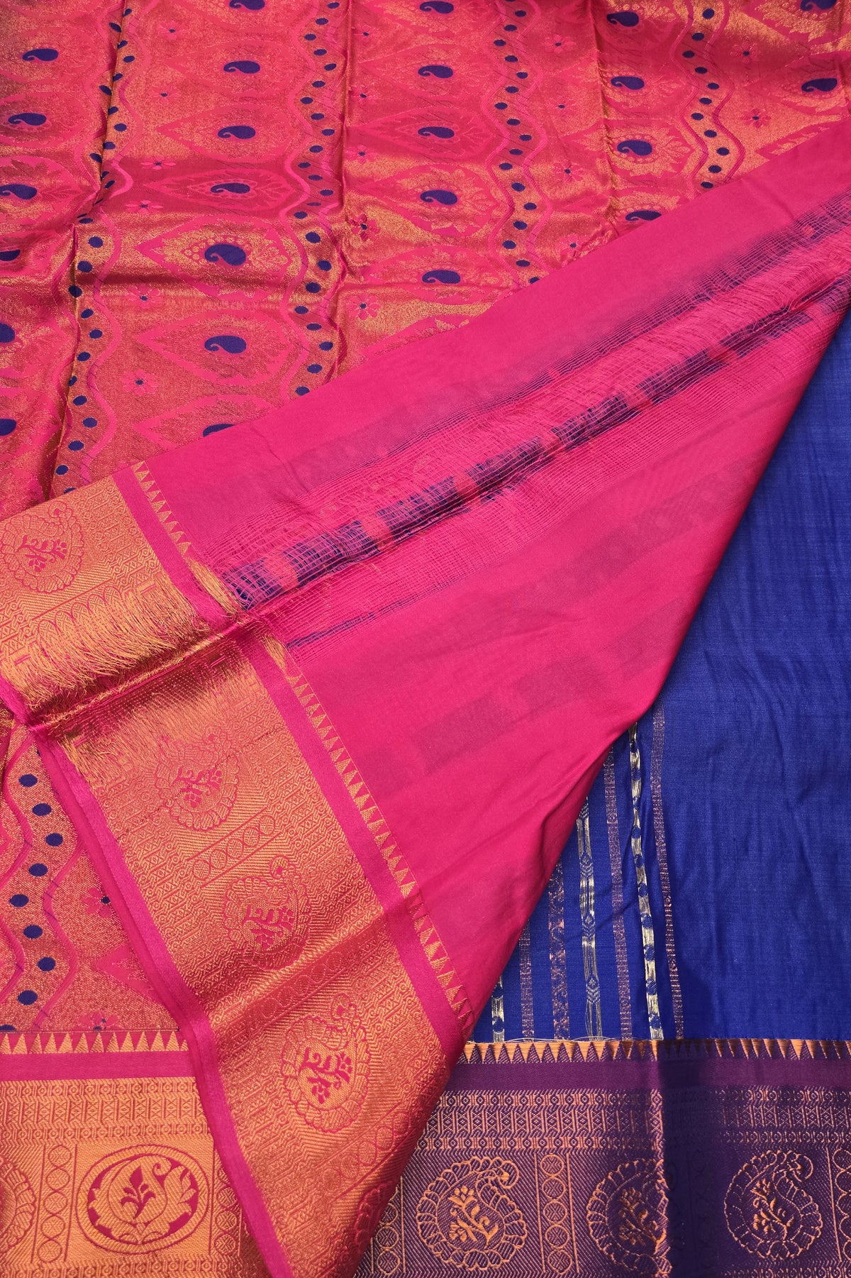 Purple With Pink Semi Kanchi Saree