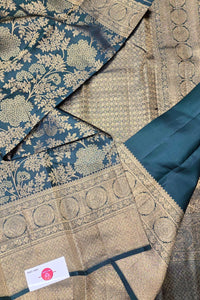 Charcoal Blue Kanchipuram Silk Saree – Regal & Timeless