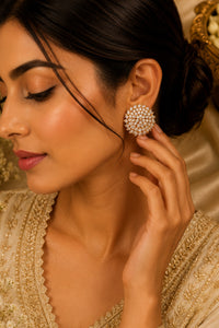 Royal Gold-Plated Moonlight Blossom White CZ Cluster Stud Earrings