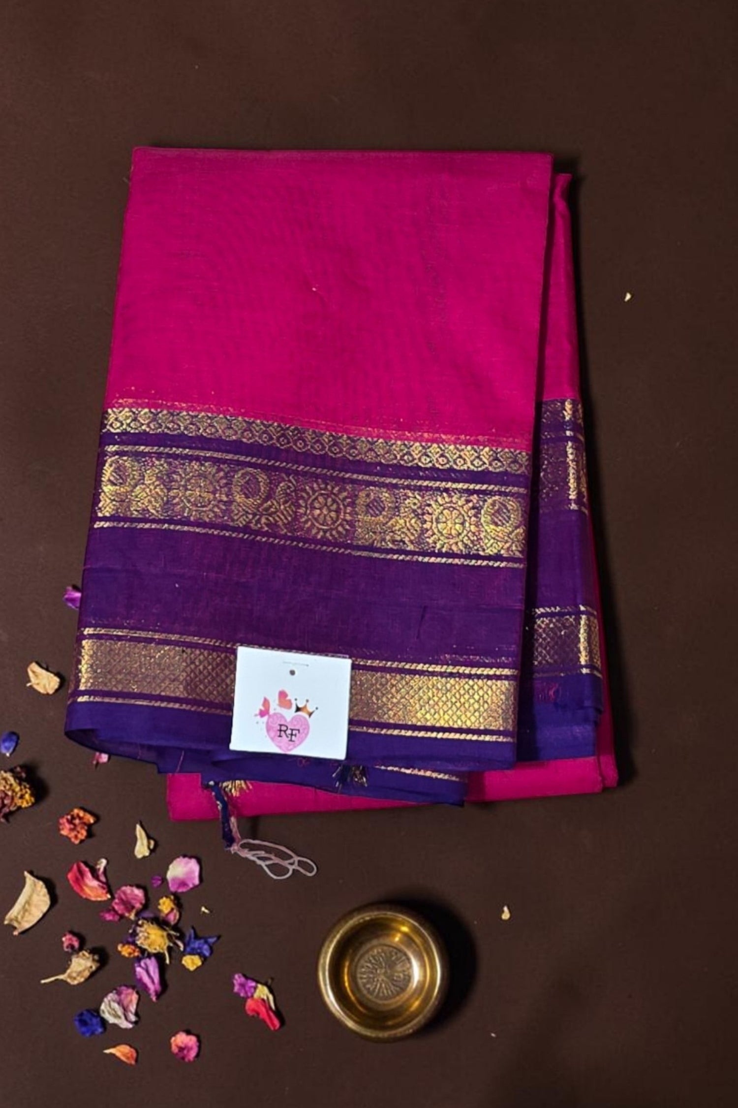Elegant Jazzberry Jam Cotton Saree with Persian Indigo Border
