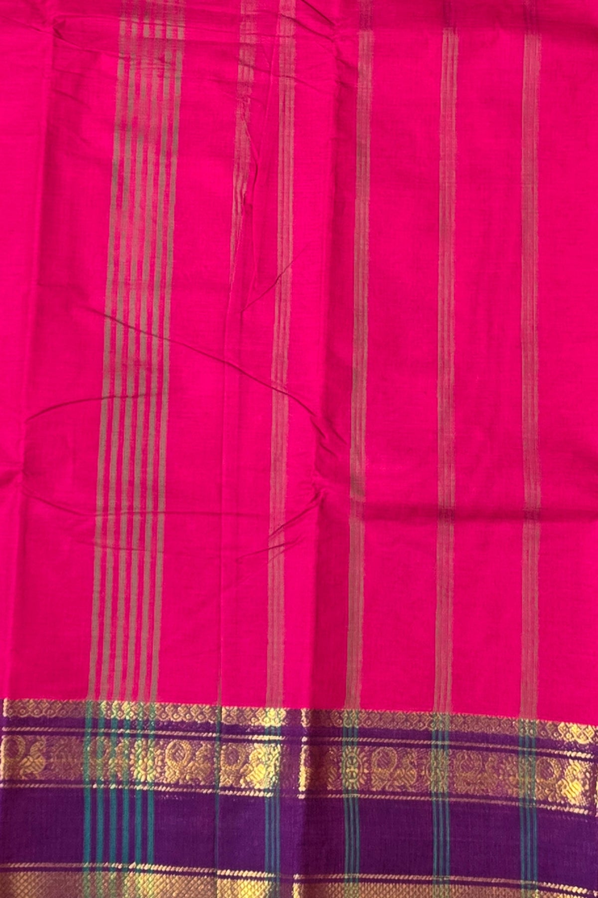 Elegant Jazzberry Jam Cotton Saree with Persian Indigo Border