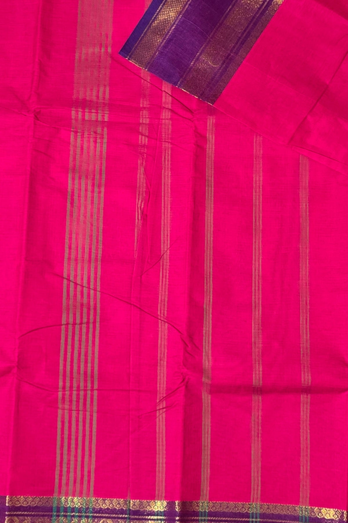 Elegant Jazzberry Jam Cotton Saree with Persian Indigo Border