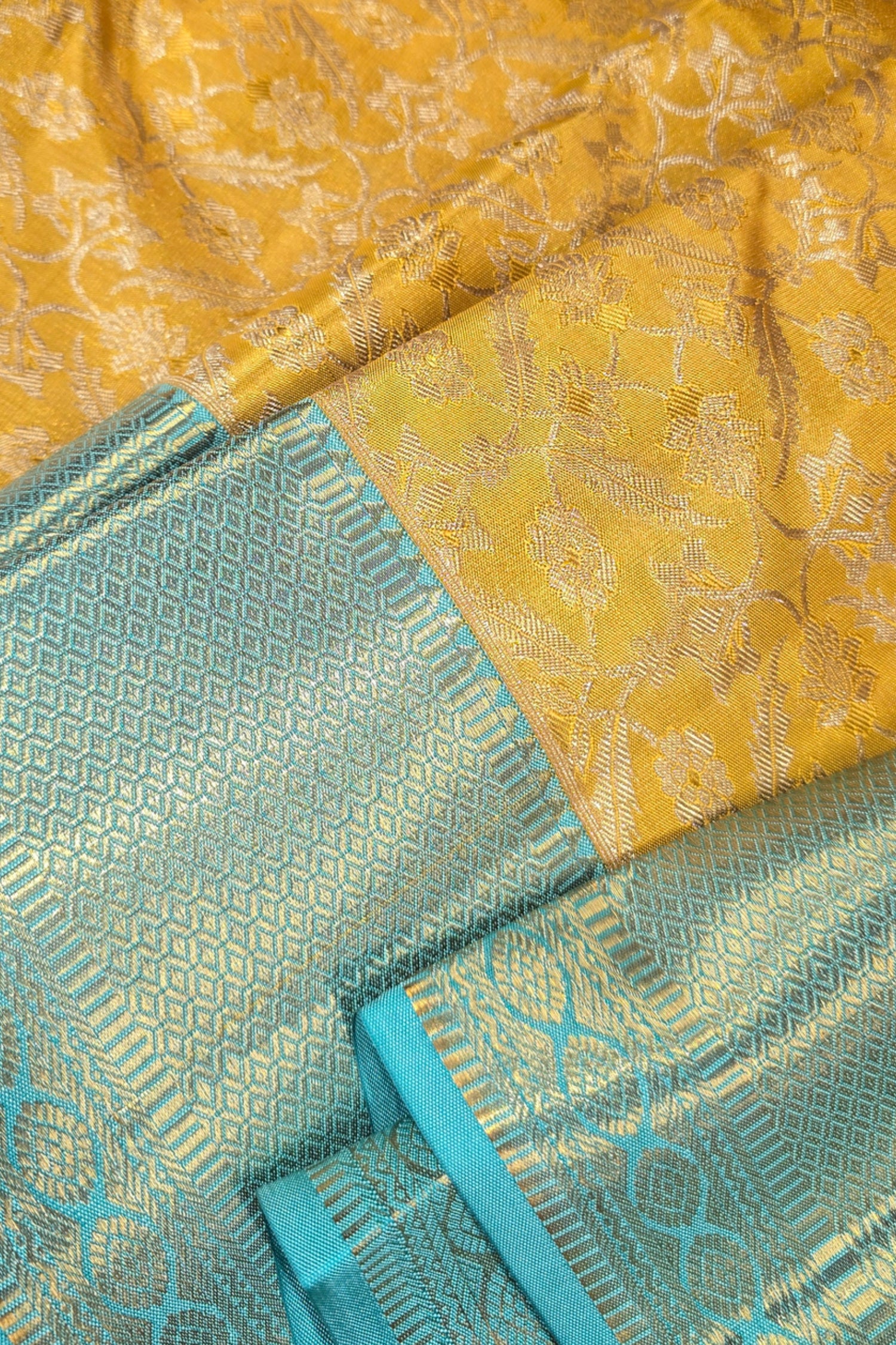 Royal Yellow Kanchipuram Silk Saree with Elegant Blue Border