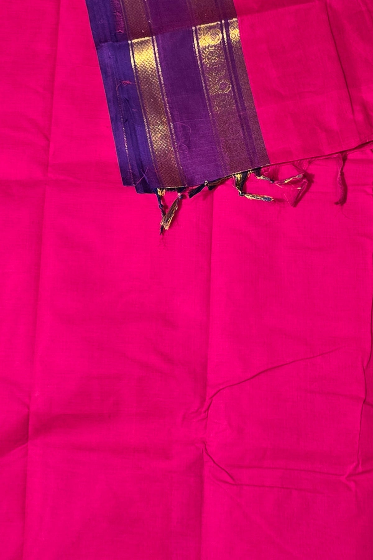 Elegant Jazzberry Jam Cotton Saree with Persian Indigo Border