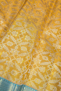 Royal Yellow Kanchipuram Silk Saree with Elegant Blue Border
