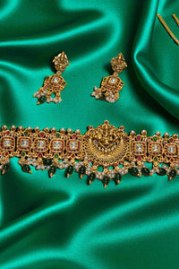 Majestic Aura Heavy Pink & Green Stone Necklace with Earrings