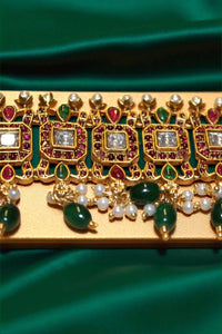 Majestic Aura Heavy Pink & Green Stone Necklace with Earrings