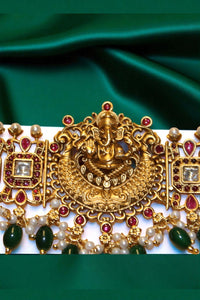 Majestic Aura Heavy Pink & Green Stone Necklace with Earrings