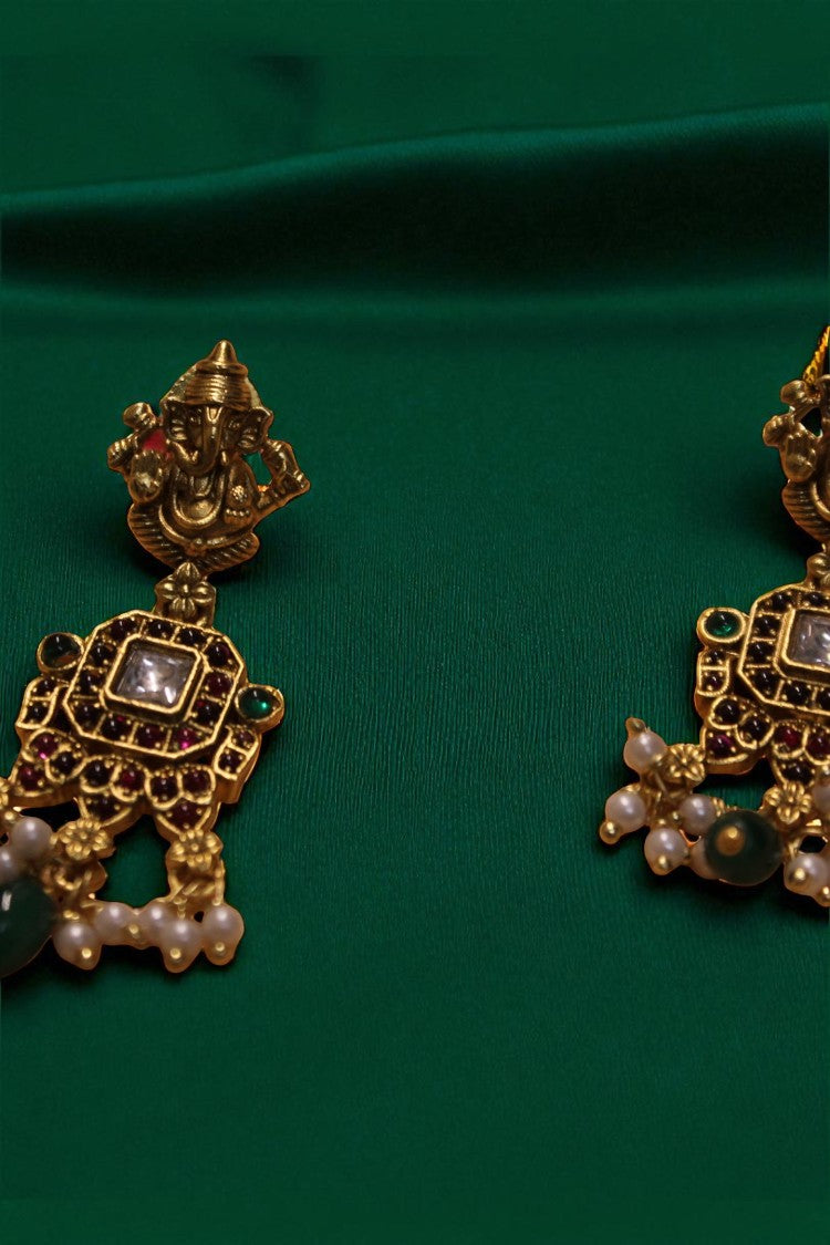 Majestic Aura Heavy Pink & Green Stone Necklace with Earrings