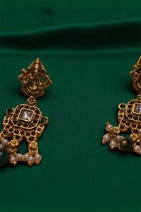 Majestic Aura Heavy Pink & Green Stone Necklace with Earrings