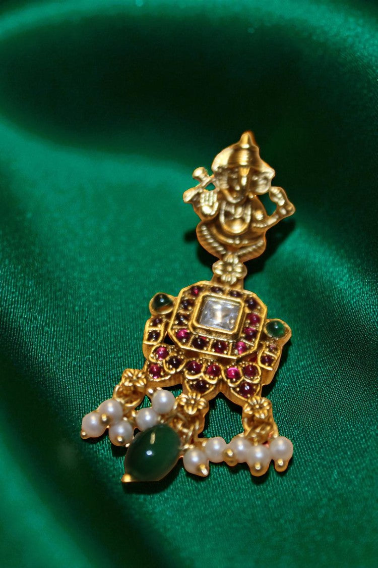 Majestic Aura Heavy Pink & Green Stone Necklace with Earrings