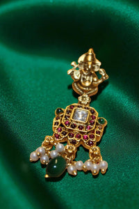 Majestic Aura Heavy Pink & Green Stone Necklace with Earrings