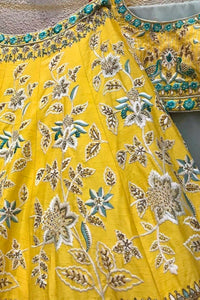 Yellow Bridal Lehenga with Full Embroidery & Sequin Work