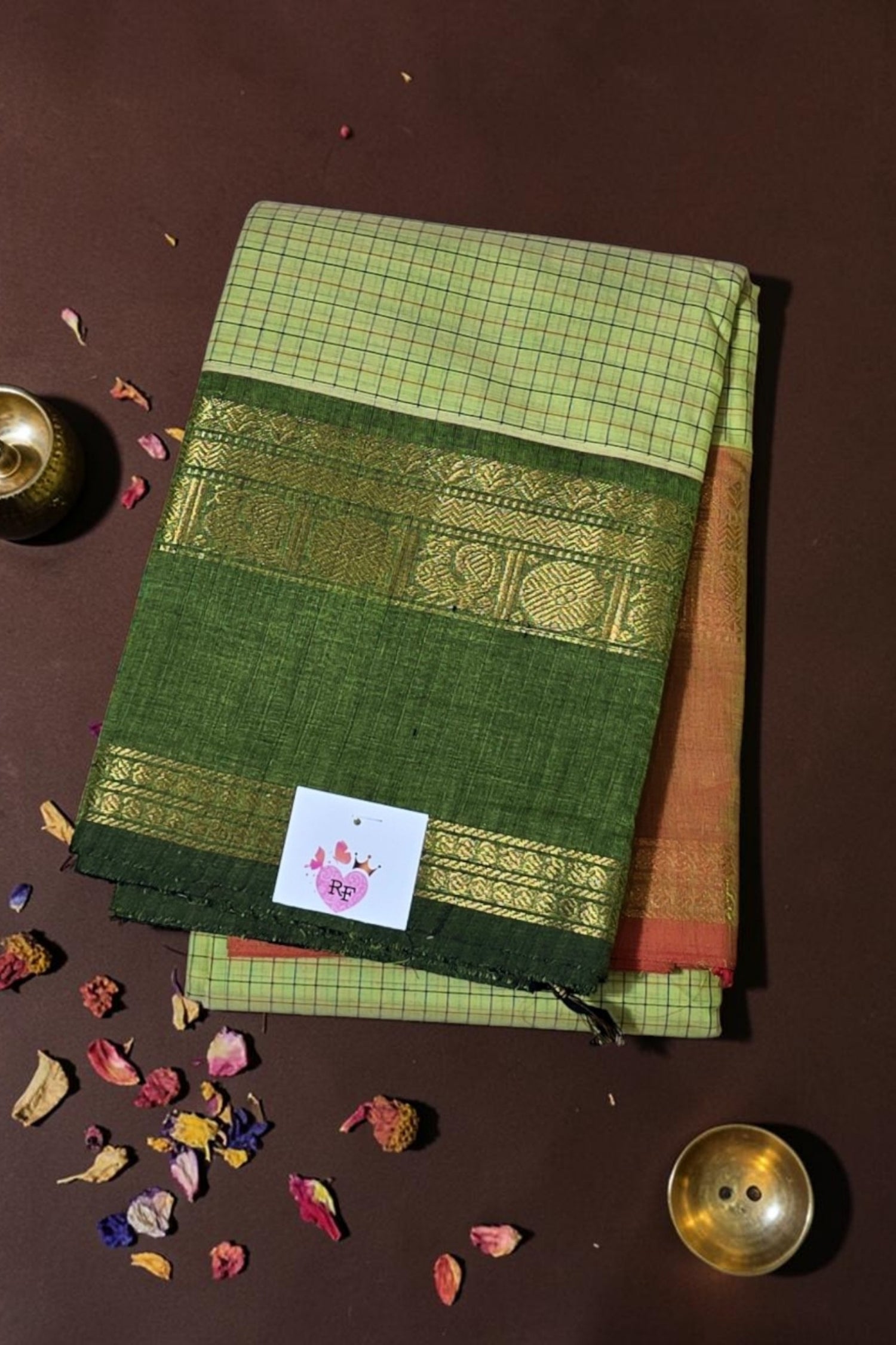 Elegant Light Green Cotton Saree with Dark Green Border