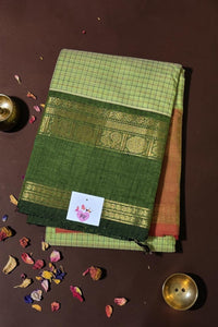 Elegant Light Green Cotton Saree with Dark Green Border