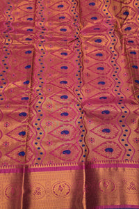 Sea Blue with Pink Semi Kanchi slik Saree