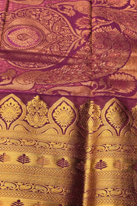 Radiant Yellow Semi Kanchi Silk Saree with Pink Border