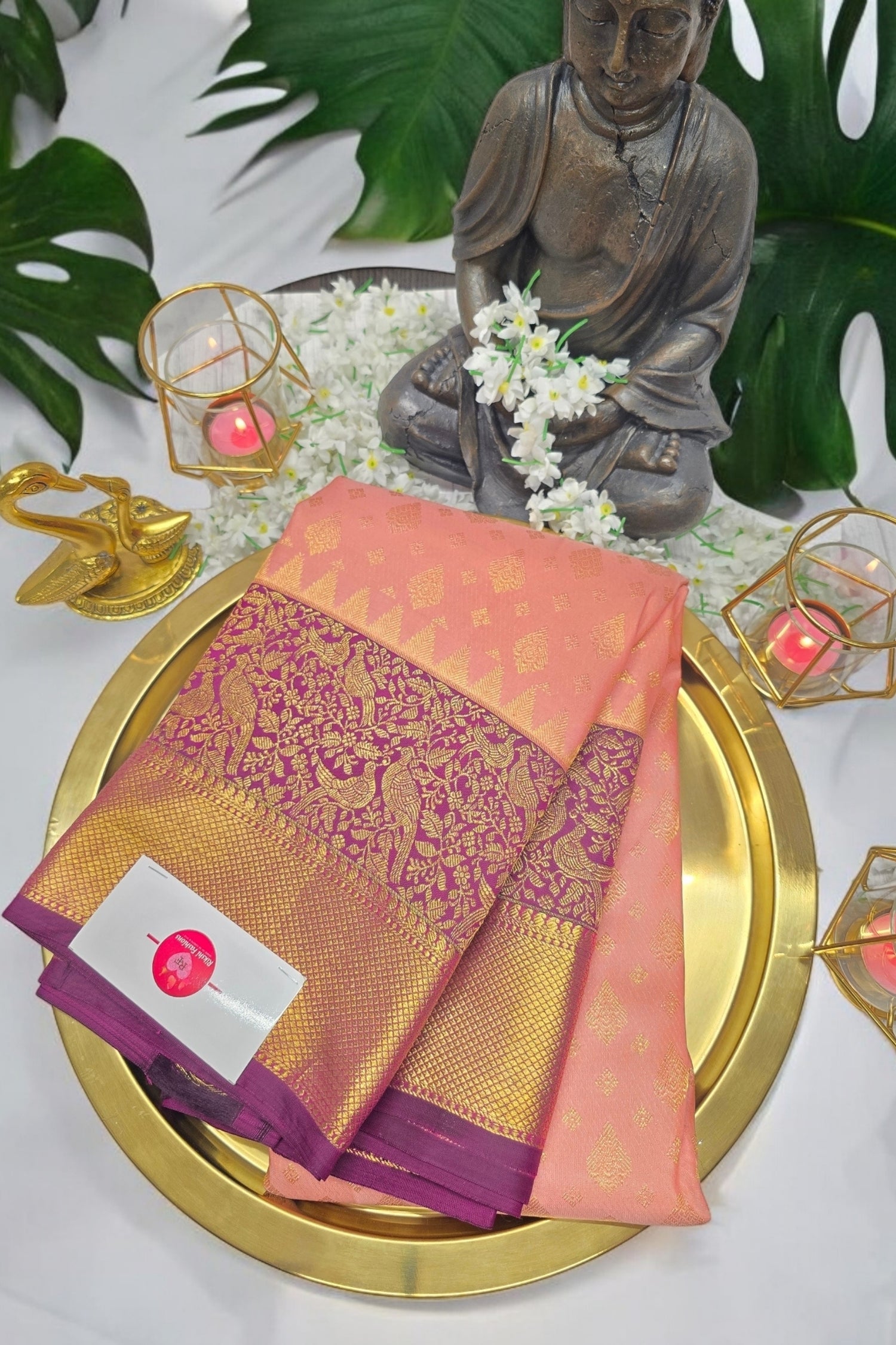 Graceful Pink Kanchipuram Silk Saree with Regal Purple Border