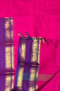 Elegant Jazzberry Jam Cotton Saree with Persian Indigo Border