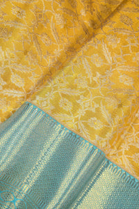 Royal Yellow Kanchipuram Silk Saree with Elegant Blue Border